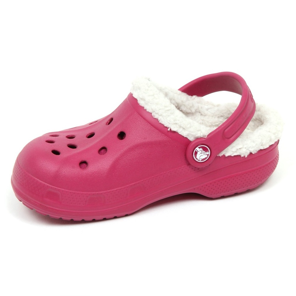 CROCS Kids Fuzzy Lined Pink Slippers Shoes Girls 6 C 7 3329